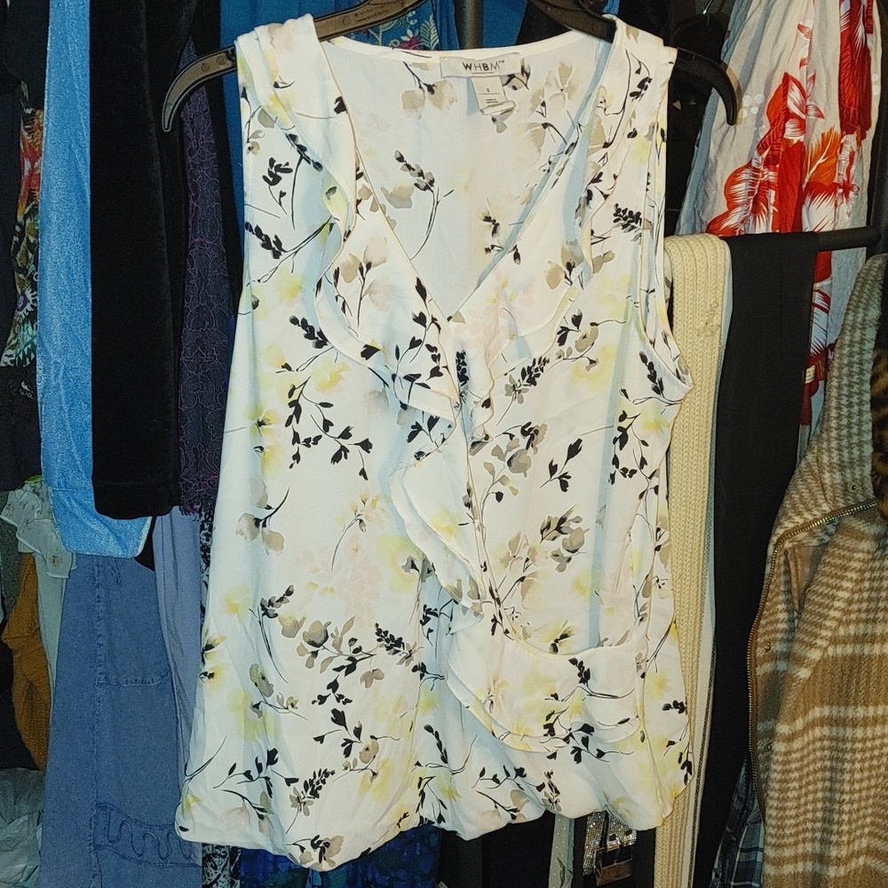 White House Black Market White Floral Print Tank Top